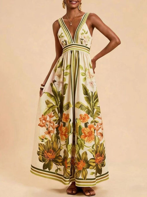 Hazel Blues® |  Tropical Print V-Neck Maxi Dress