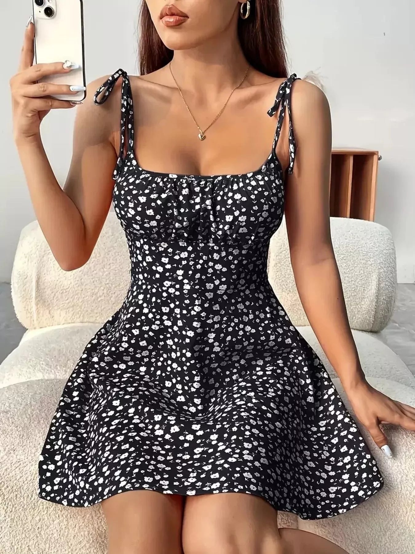 Hazel Blues® |  Floral Print Tie Strap Mini Dress