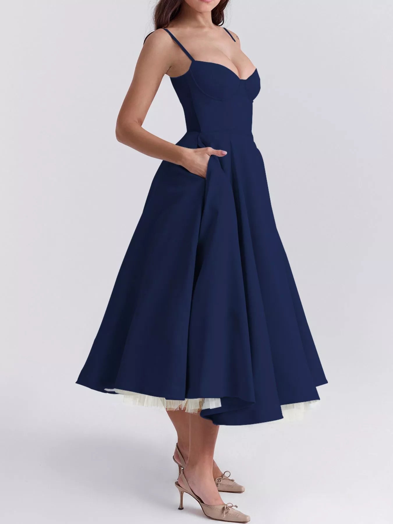 Hazel Blues® |  Sweetheart Neck A-Line Midi Dress