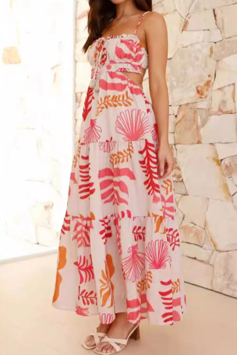 Hazel Blues® |  Cutout Printed Sleeveless Midi Cami Dress