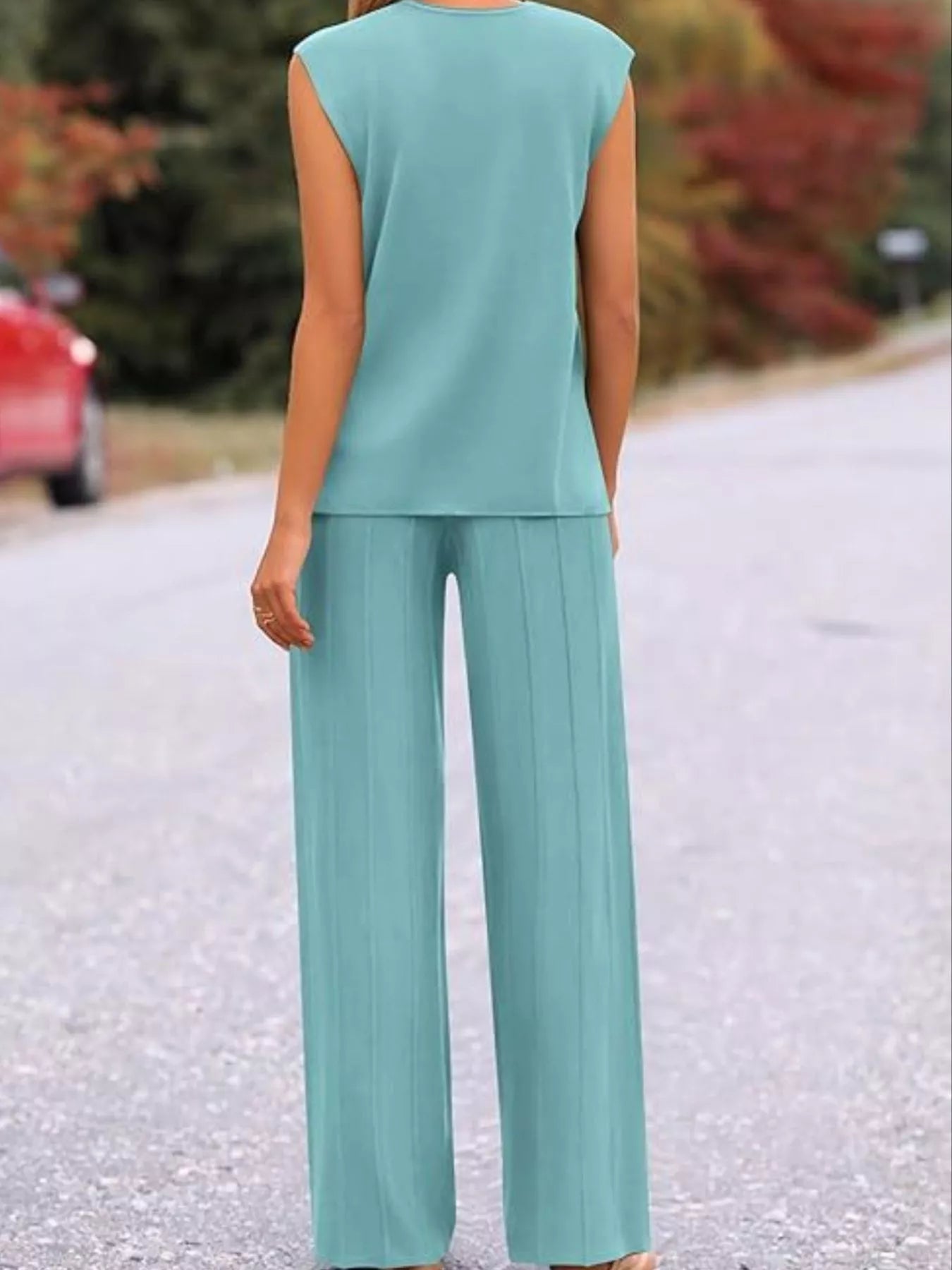 Hazel Blues® |  Casual Solid Color Cap Sleeve Top and Pants Knit Set