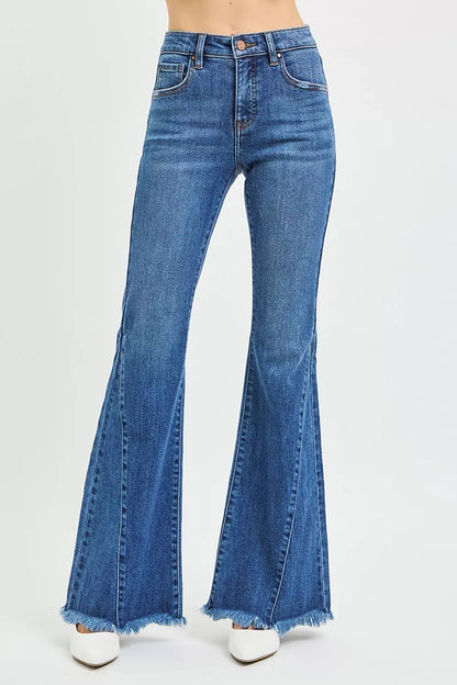 Hazel Blues® |  RISEN Mid Rise Flare Side Seam Detailing Jeans