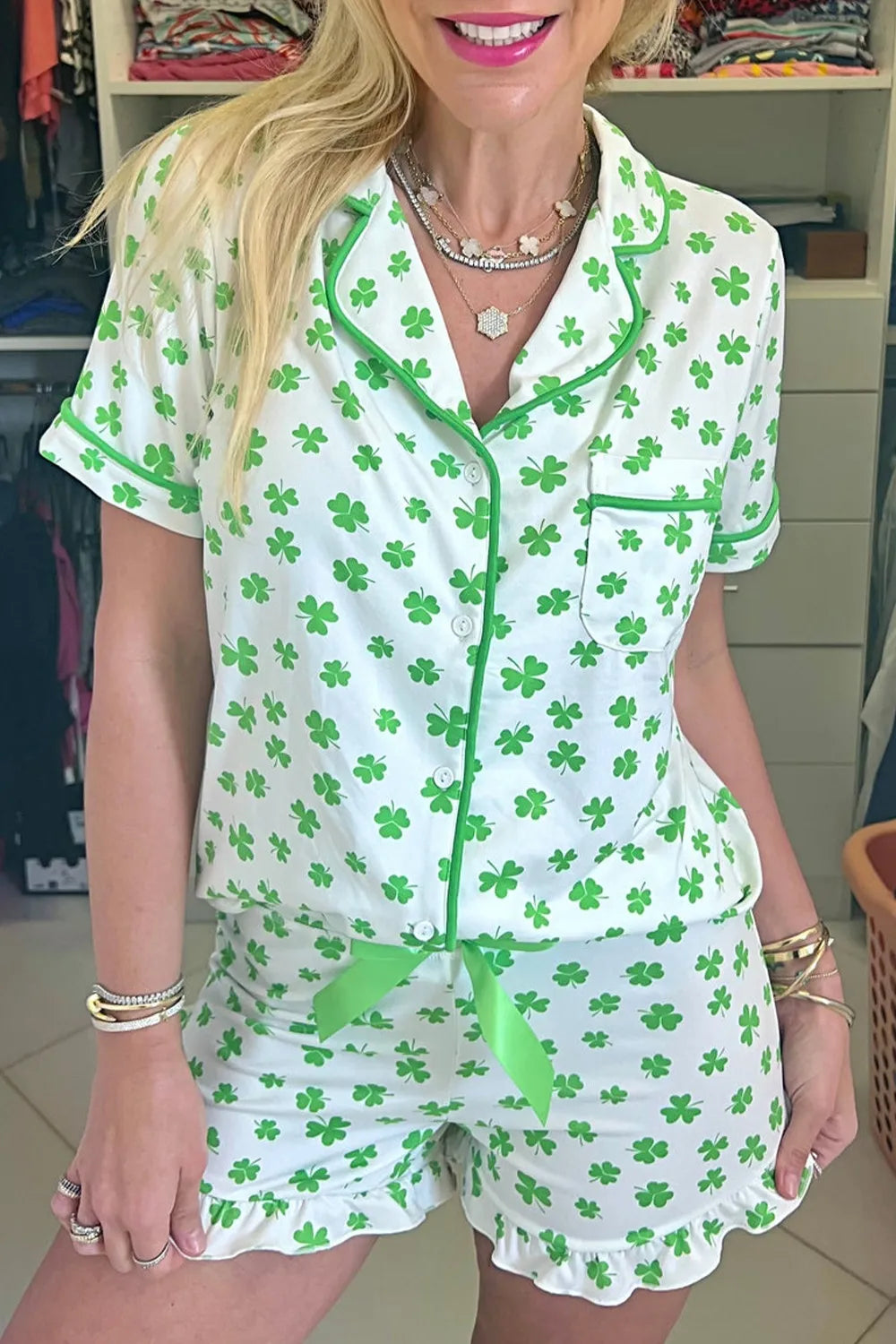 Hazel Blues® |  Lucky Clover Shirt and Shorts Lounge Set