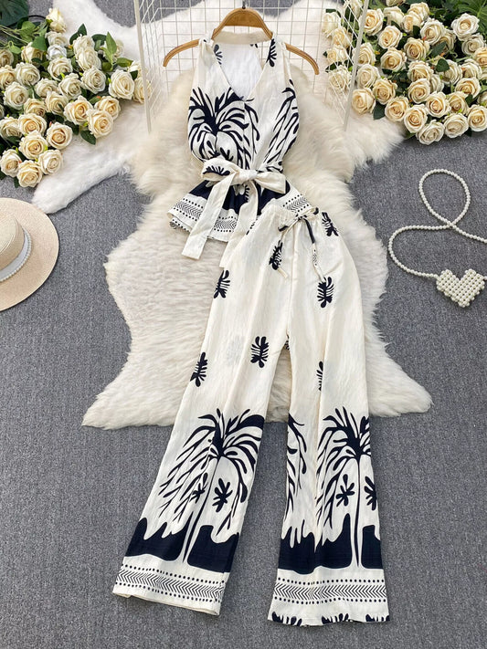 Hazel Blues® |  Printed Sleeveless Top and Wide Leg Pants Set