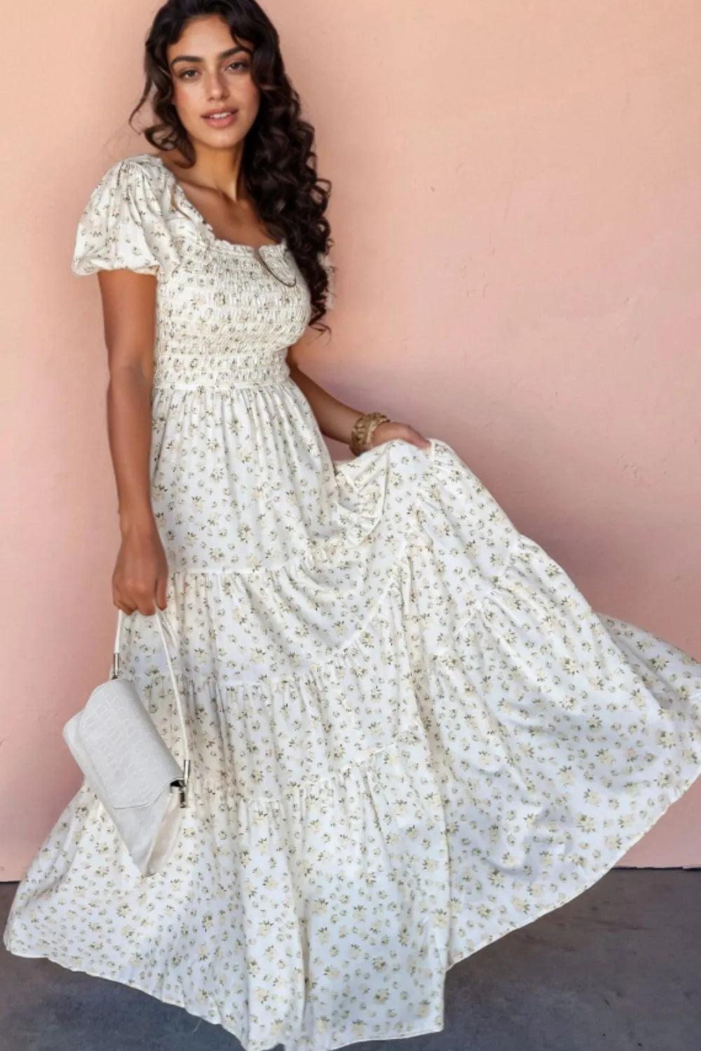 Hazel Blues® |  Floral Smocked Short Puff Sleeve Maxi Dress
