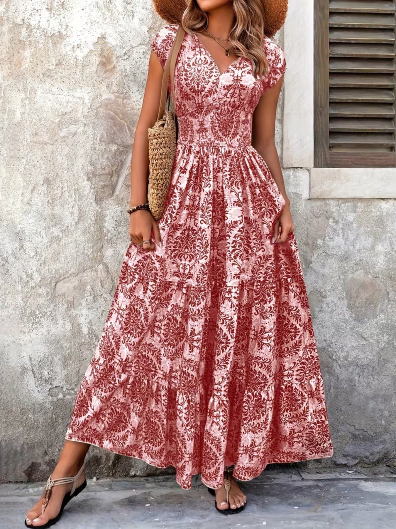 Hazel Blues® |  Printed Cap Sleeve Maxi Dress