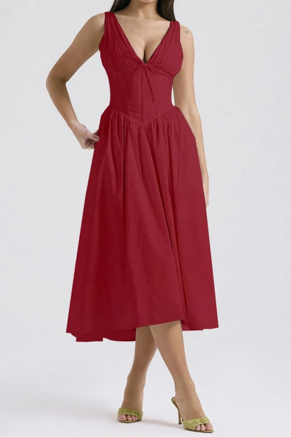 Hazel Blues® |  Ruched V-Neck Sleeveless Dress with Pockets