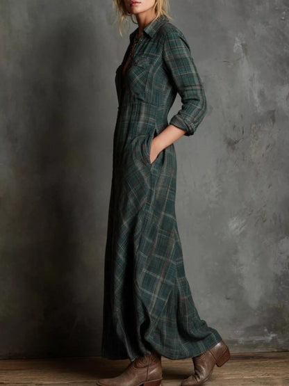 Hazel Blues® | Plaid Button-Down Maxi Dress