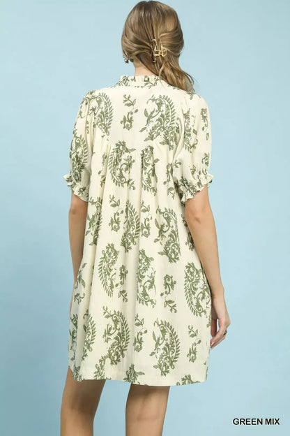 Hazel Blues® |  Umgee Mix Paisley Scallop Trim Dress