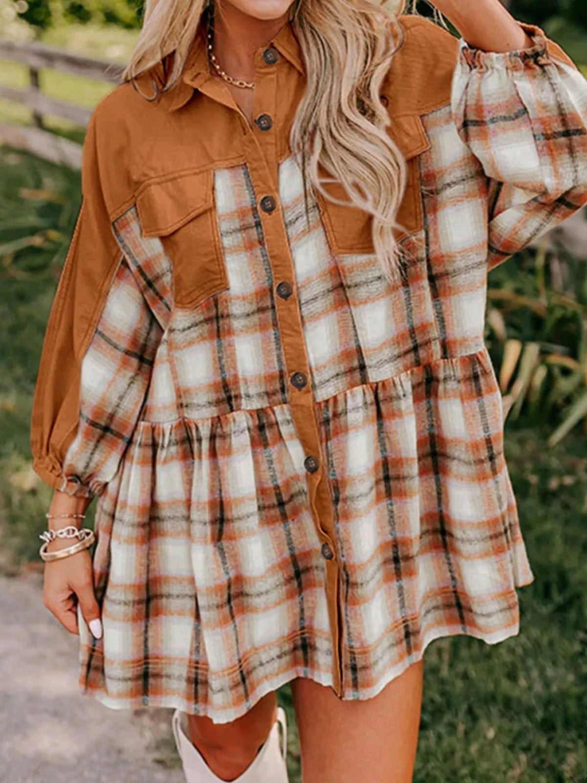 Hazel Blues® |  Plaid Button Front Mini Dress