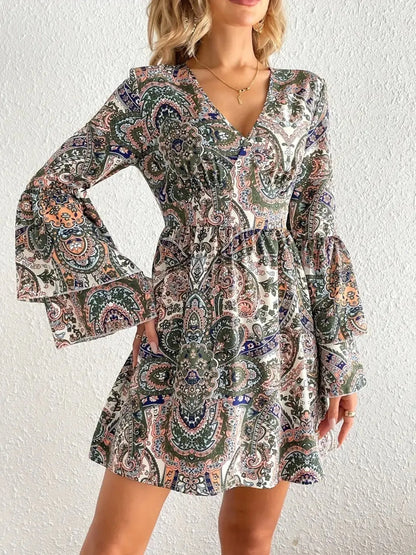 Hazel Blues® |  Paisley Print Bell Sleeve Mini Dress