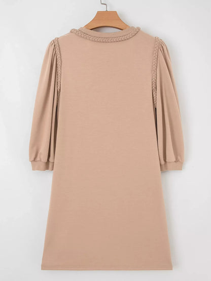 Hazel Blues® |  Braided Trim Puff Sleeve Dress