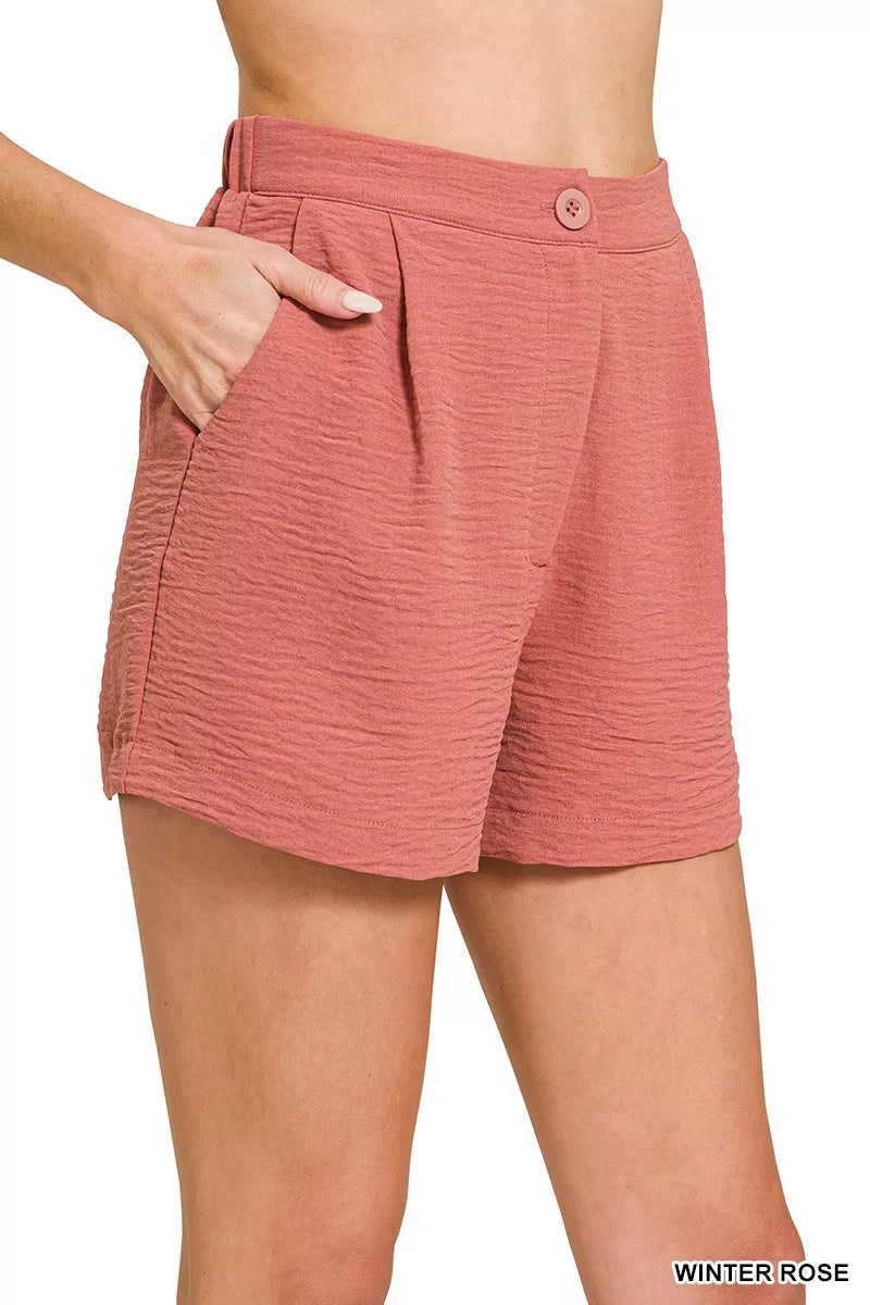 Hazel Blues® |  Zenana Woven Airflow Back Elastic Waist Shorts