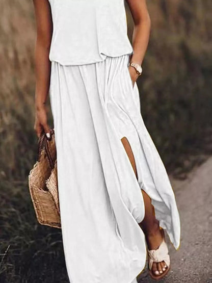 Hazel Blues® | Round Neck Sleeveless Slit Maxi Dress