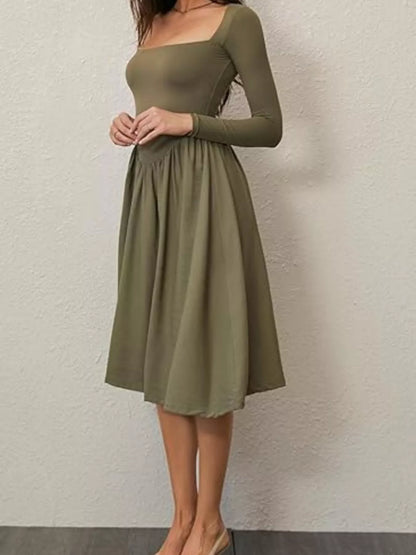 Hazel Blues® |  Square Neck Long Sleeve Midi Dress