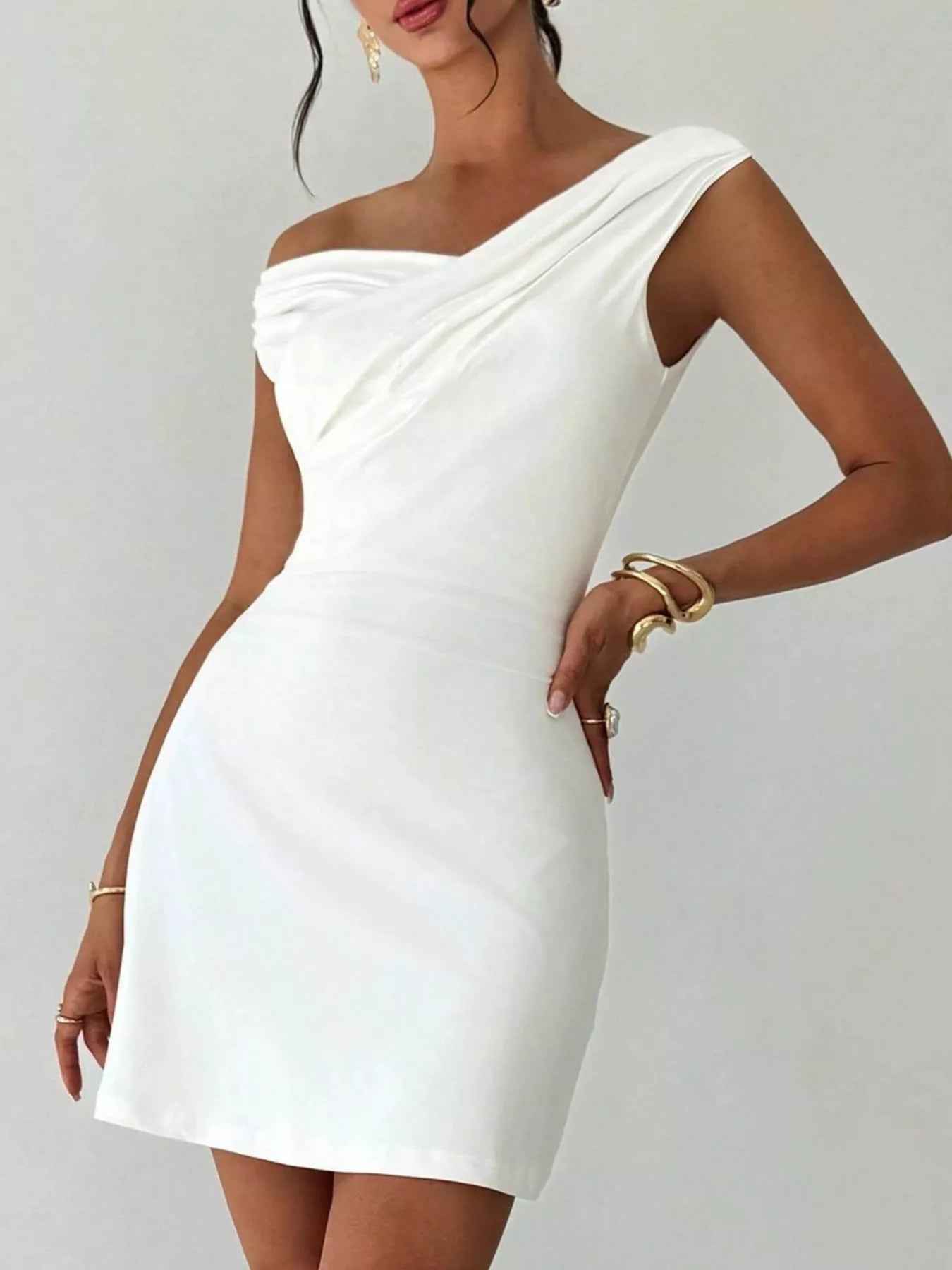 Hazel Blues® |  Elegant Off-Shoulder Draped Mini Dress