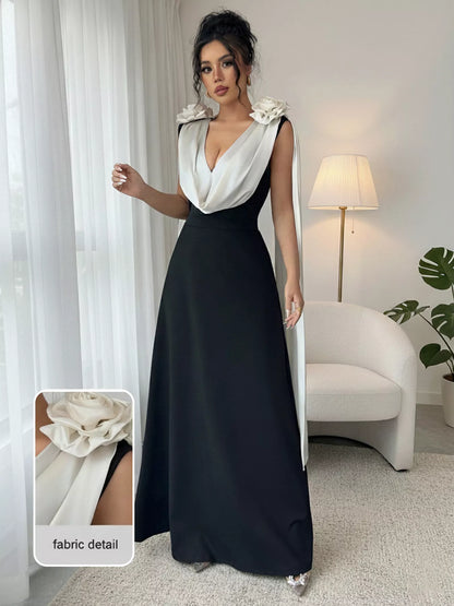 Hazel Blues® |  Floral Applique Two Tone Maxi Dress