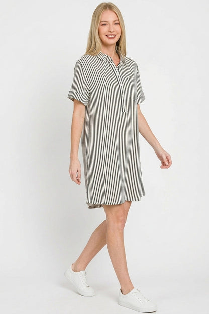Hazel Blues® |  Zenana Stripe Collared Half Button Up T-Shirts Dress