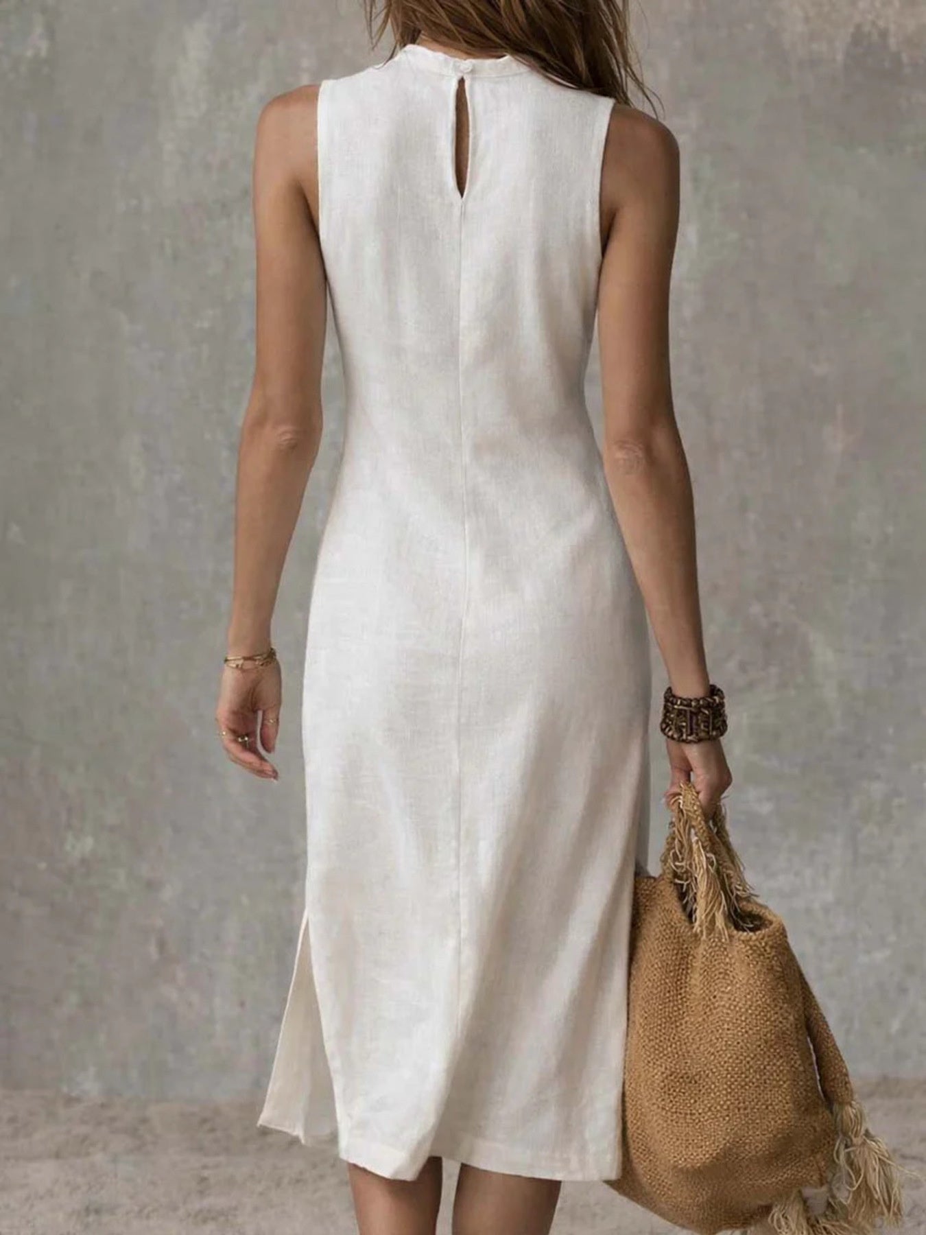 Hazel Blues® | Sleeveless Mock Neck Slit Midi Dress