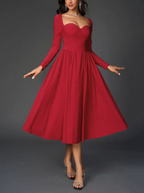 Hazel Blues® |  Sweetheart Neckline Long Sleeve A-Line Midi Dress