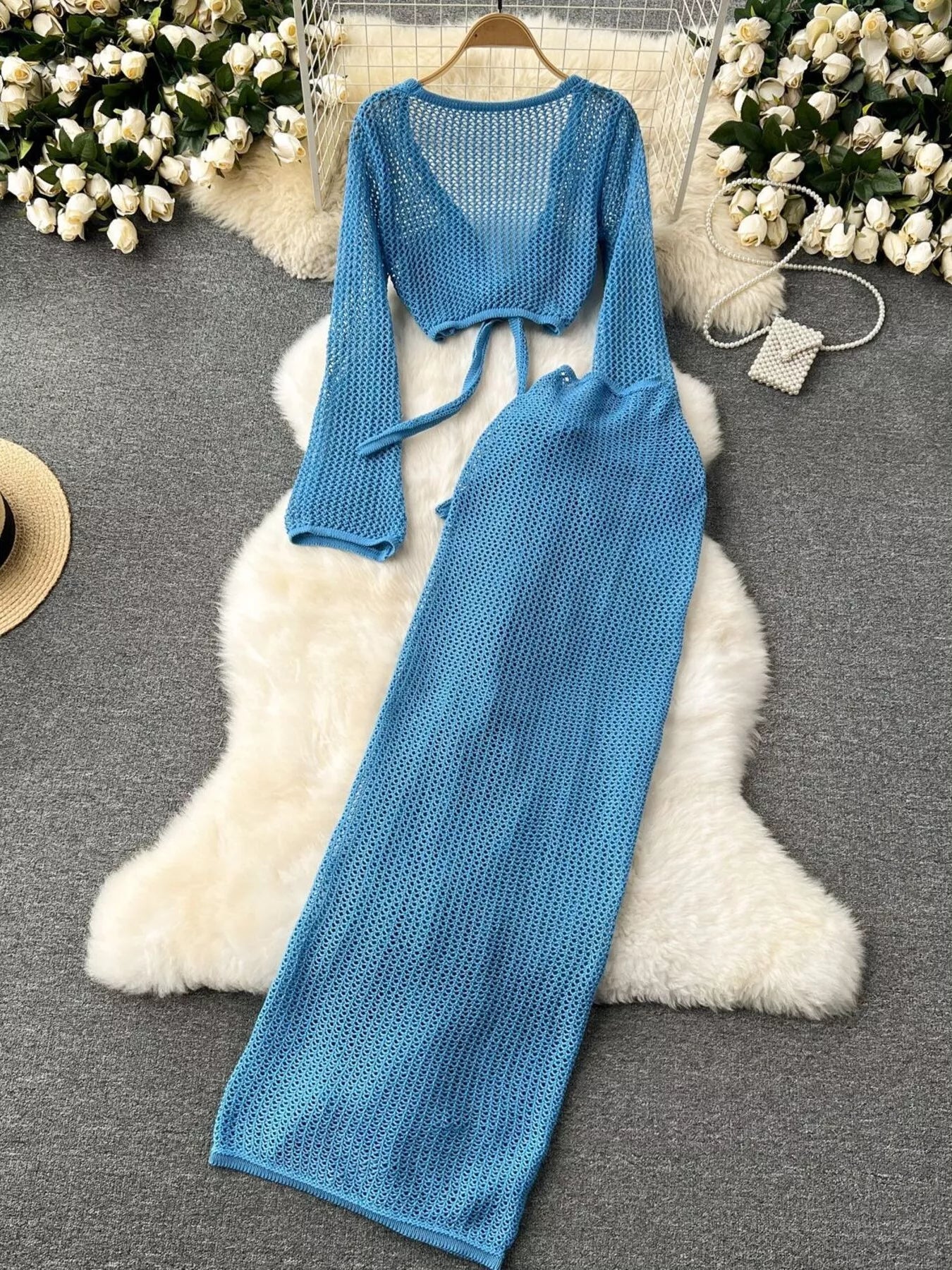 Hazel Blues® |  Knitted Crop Top and Slit Skirt Set