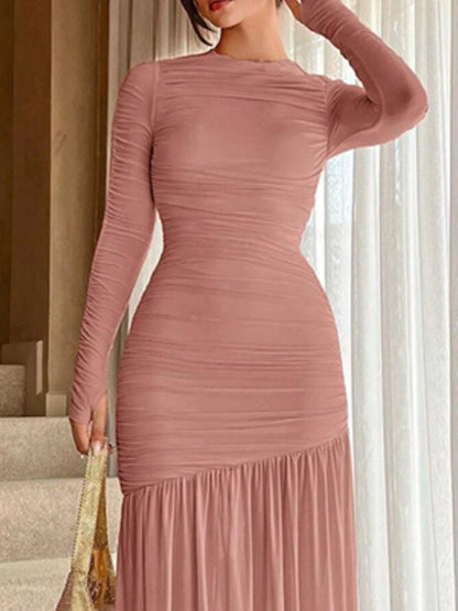 Hazel Blues® |  Ruched Long Sleeve Bodycon Midi Dress