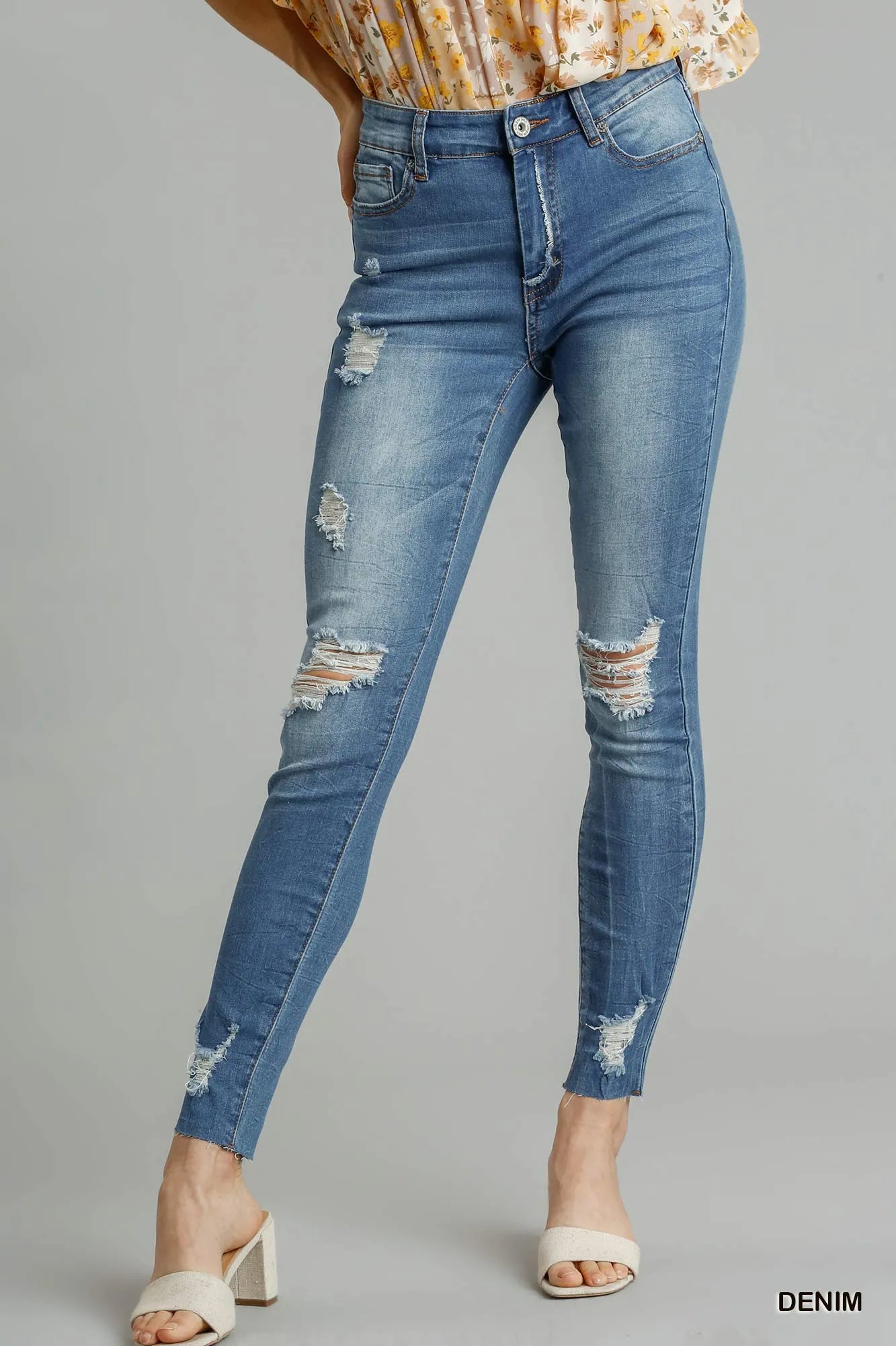 Hazel Blues® |  Umgee Distressed Skinny Jeans with Edge Detail