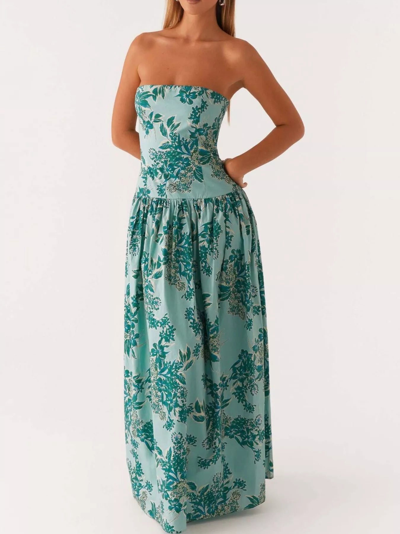 Hazel Blues® |  Ruched Printed Tube Maxi Dress