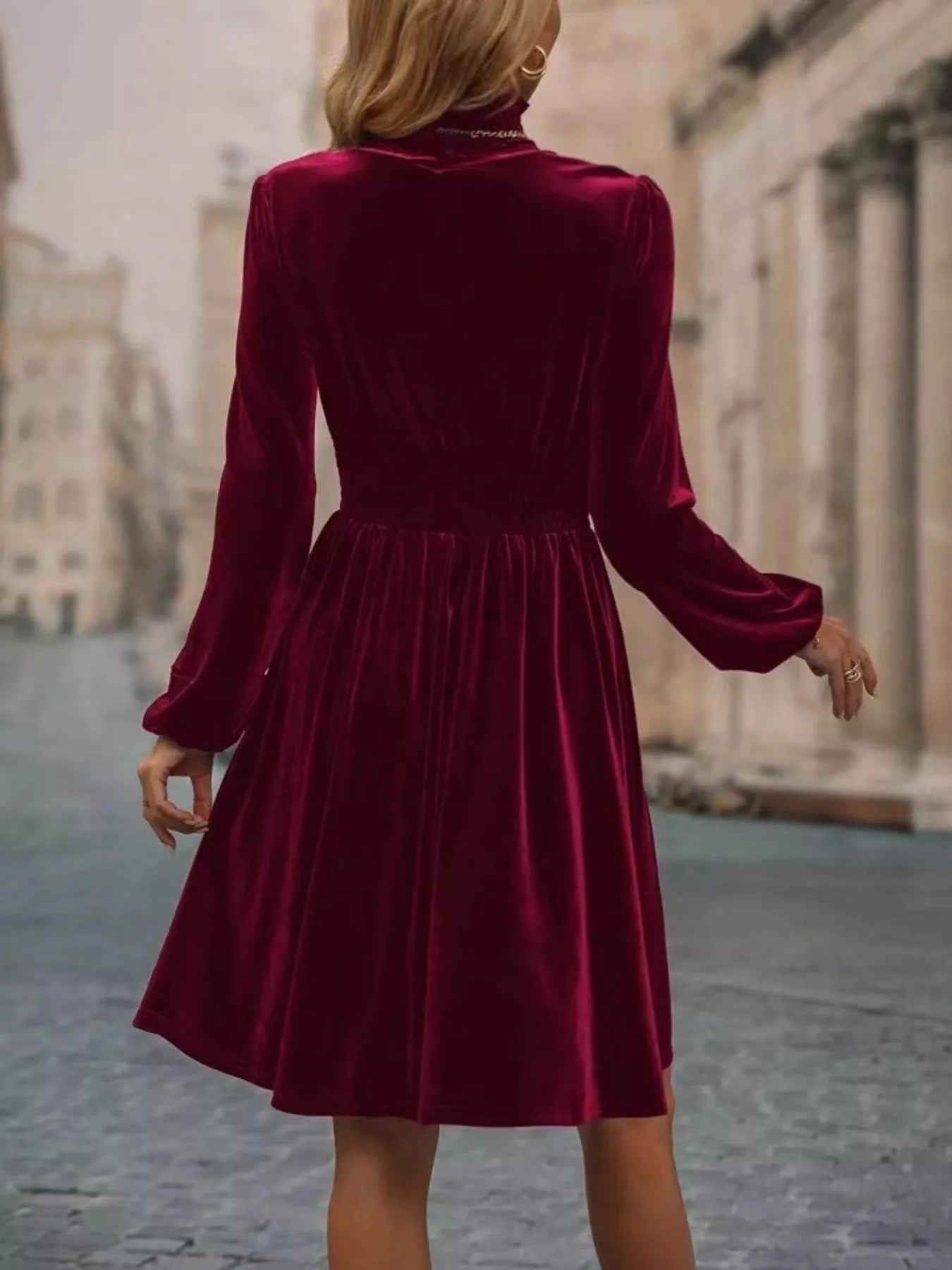 Hazel Blues® |  Velvet High Neck Long Sleeve A-Line Dress