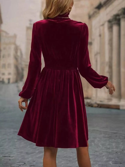 Hazel Blues® |  Velvet High Neck Long Sleeve A-Line Dress