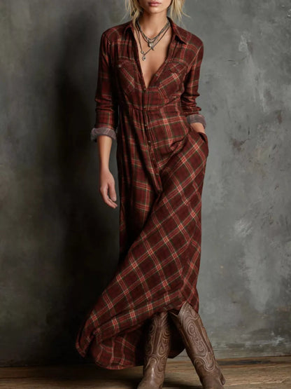 Hazel Blues® | Plaid Button-Down Maxi Dress