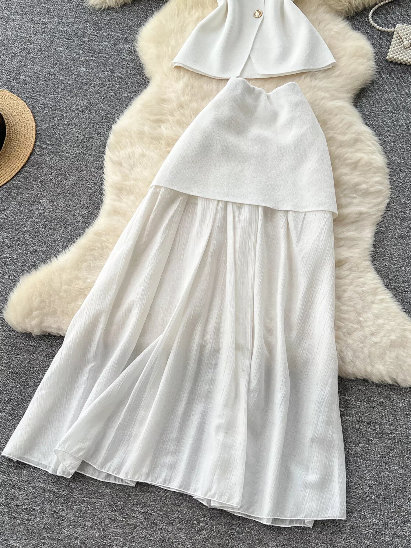 Hazel Blues® |  Button Up Sleeveless Top and Skirt Set