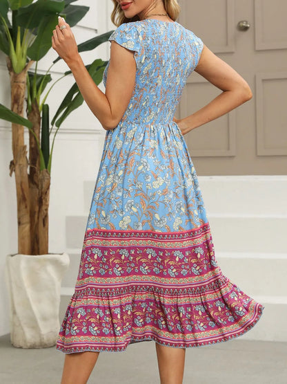 Hazel Blues® |  Printed Round Neck Cap Sleeve Dress