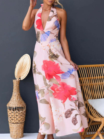 Hazel Blues® |  Floral Print Halter Neck Maxi Dress