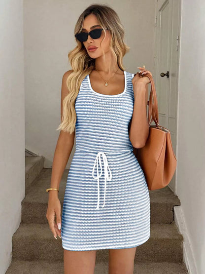 Hazel Blues® |  Striped Knitted Mini Dress with Drawstring