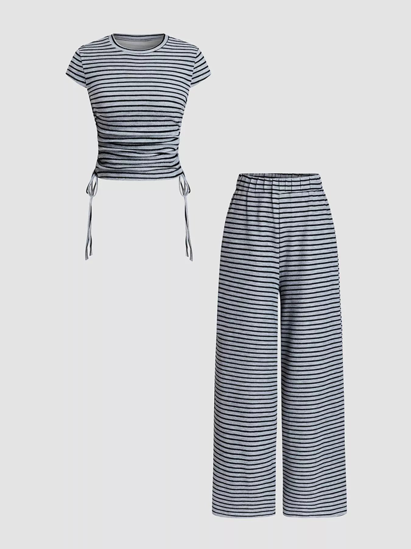 Hazel Blues® |  Striped Crop Top and Wide Leg Pants Set