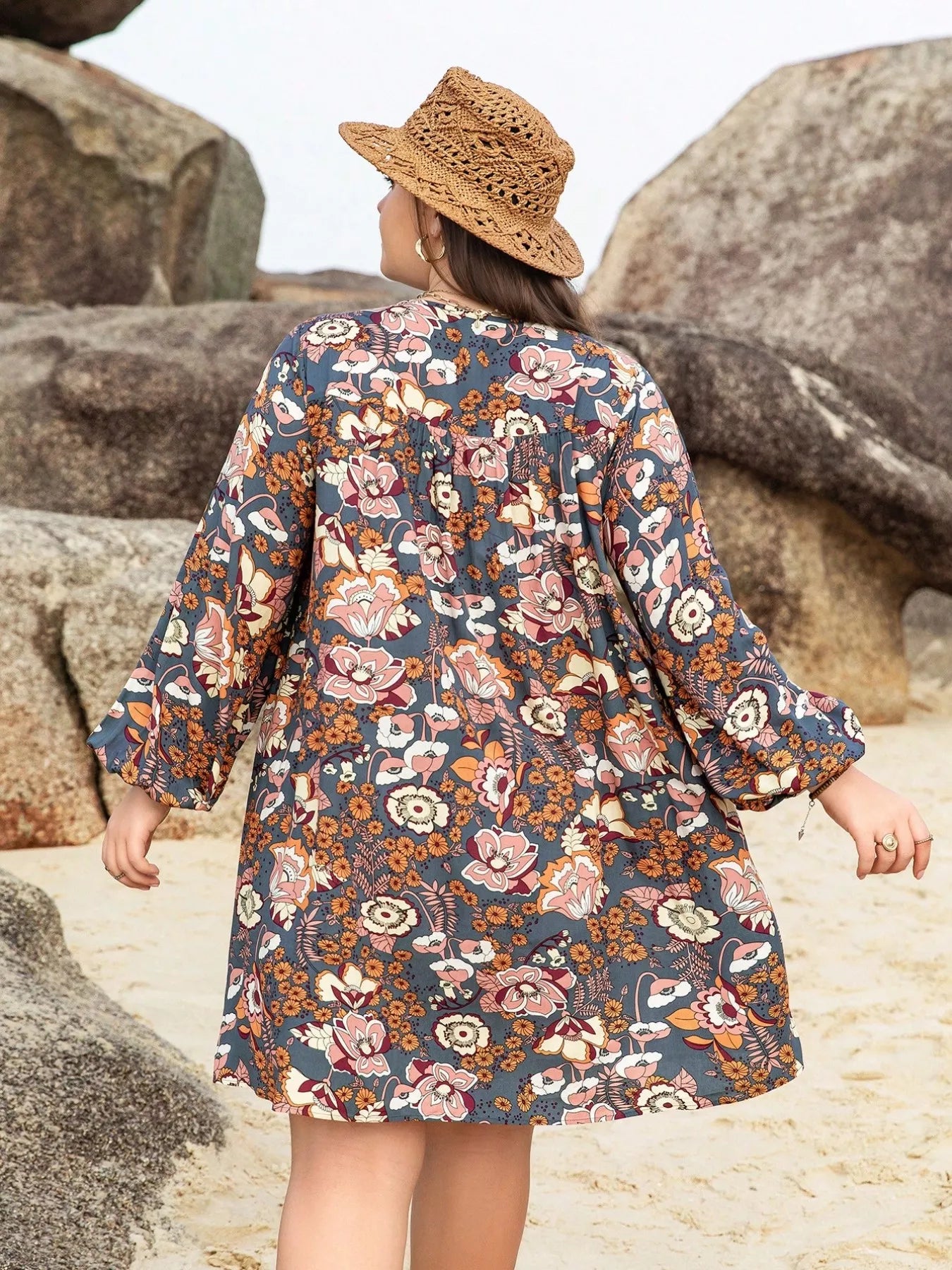 Hazel Blues® | Floral Print Long Sleeve Mini Dress