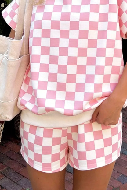 Hazel Blues® |  Checkerboard Short Sleeve Tee and Shorts Set