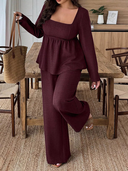 Hazel Blues® | Square Neck Long Sleeve Top and Pants Two-Piece Set