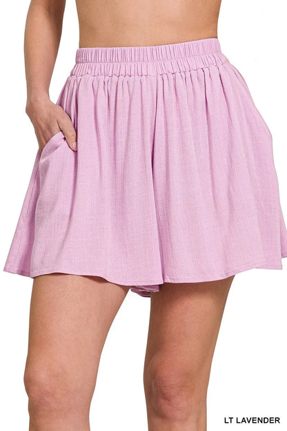 Hazel Blues® |  Zenana Woven Elastic Band Shorts With Pocket