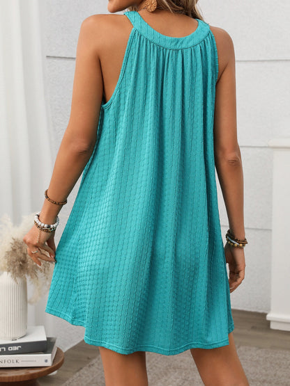 Hazel Blues® |  Textured Grecian Neck Mini Dress