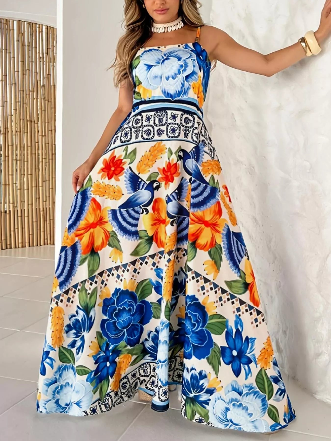 Hazel Blues® | Floral Print Spaghetti Strap Maxi Dress