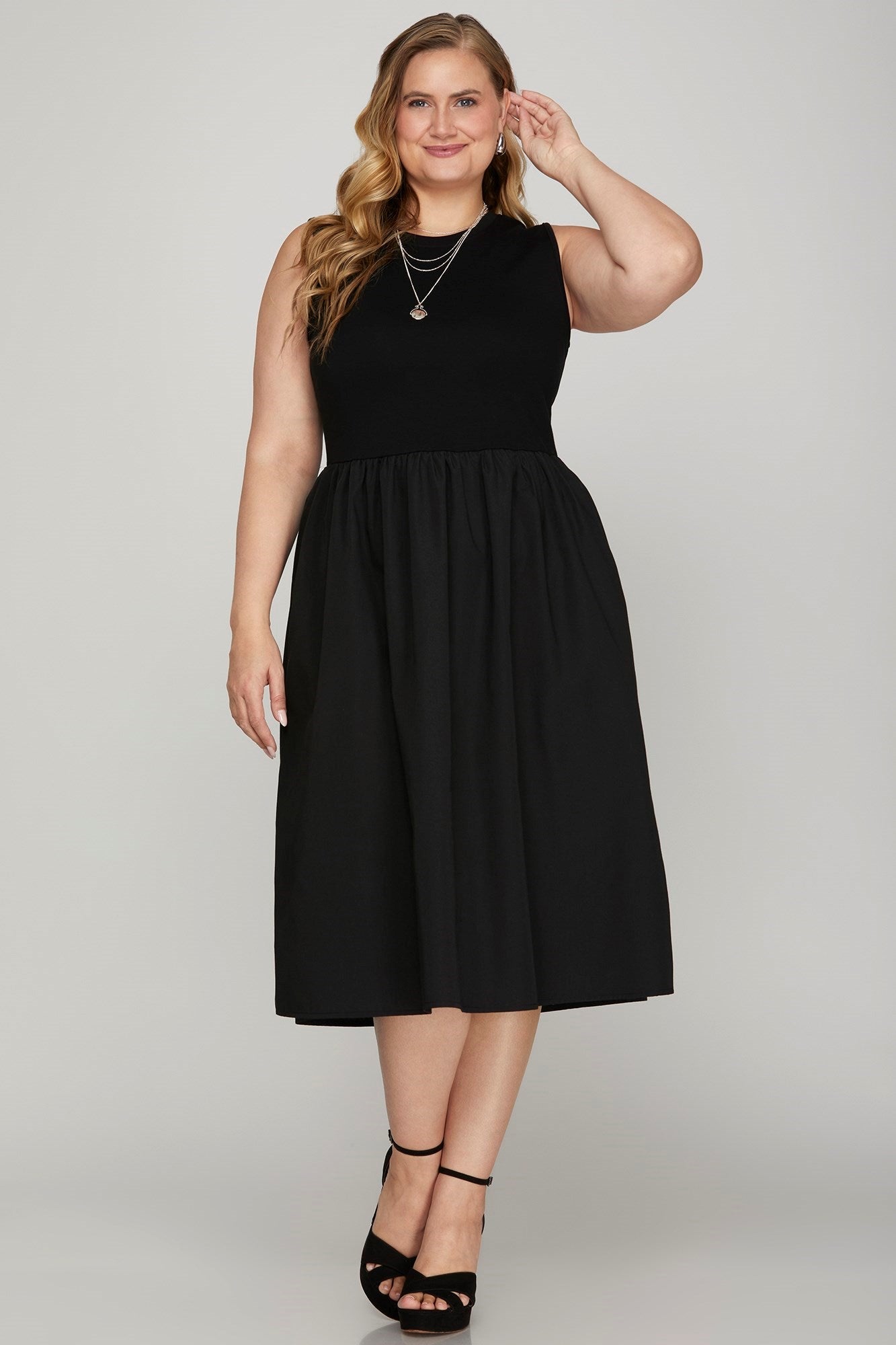 Hazel Blues® | She + Sky Sleeveless Poplin Woven Midi Dress with Pockets