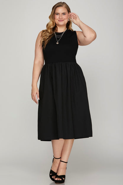 Hazel Blues® | She + Sky Sleeveless Poplin Woven Midi Dress with Pockets