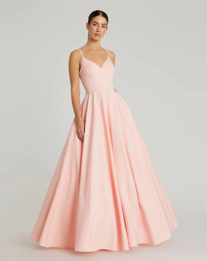 Pink Classic A-Line V-Neck Ball Gown