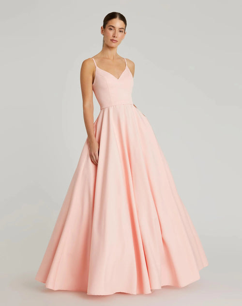 Pink Classic A-Line V-Neck Ball Gown