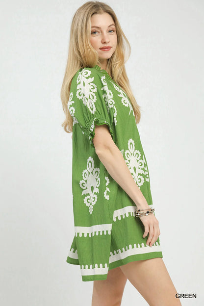 Hazel Blues® |  Umgee Two Tone Border Print Mini Dress