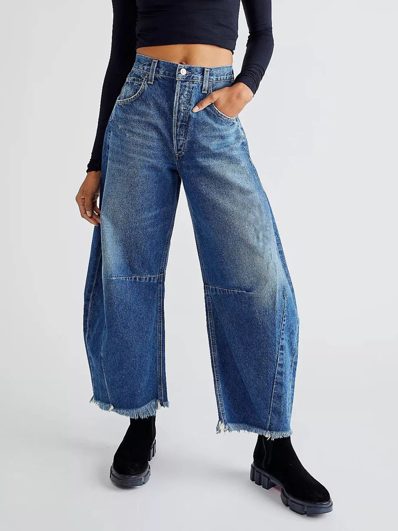 Hazel Blues® |  Wide Leg Raw Hem Jeans