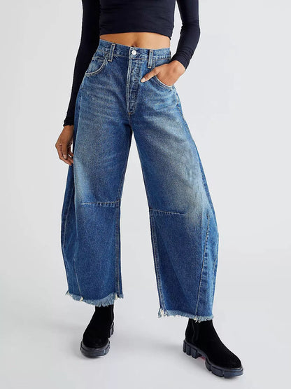 Hazel Blues® |  Wide Leg Raw Hem Jeans