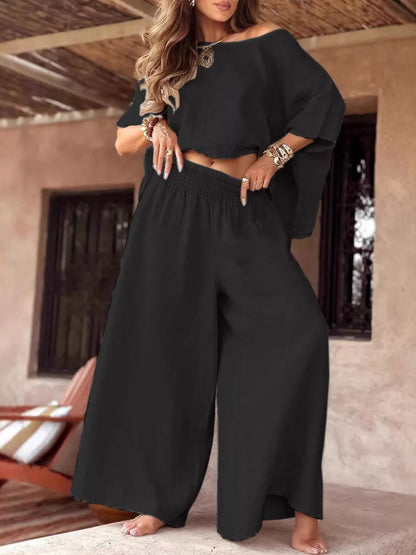 Hazel Blues® | Boat Neck Top and Wide Leg Pants Set